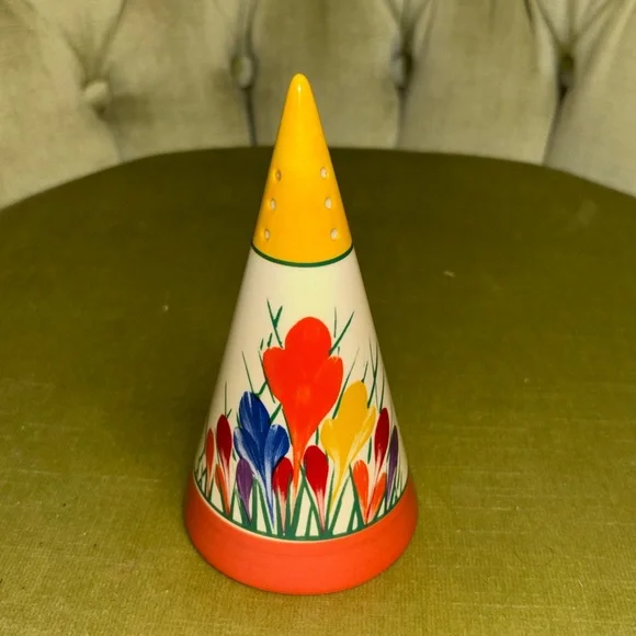 CLARICE CLIFF STYLE CROCUS CONICAL SUGAR SHAKER LARGE SIZE BY MOORLAND POTTERY - Picture 3 of 6
